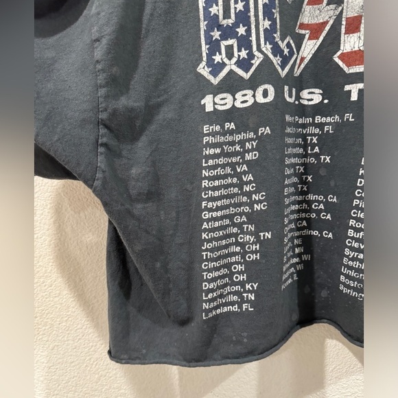 AC/DC 1980’s Tour Cropped Short Sleeve Americana Distressed Grey Shirt Size M/L - Picture 9 of 14